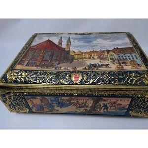 Vintage Large E. Otto Schmidt Lebkuchen Decorative Cookie Tin Chest Germany Made